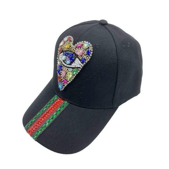 Evil Eye Heart Striped Rhinestone Cap - Picture 5 of 8